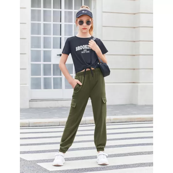 Arshiner Girls 2 Piece Outfits Short Sleeve Tie Knot Front Tee Tops and Cargo Jogger Pants Set Kids Clothing Sets