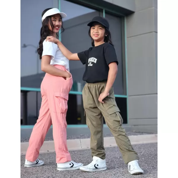 Arshiner Girls 2 Piece Outfits Short Sleeve Tie Knot Front Tee Tops and Cargo Jogger Pants Set Kids Clothing Sets