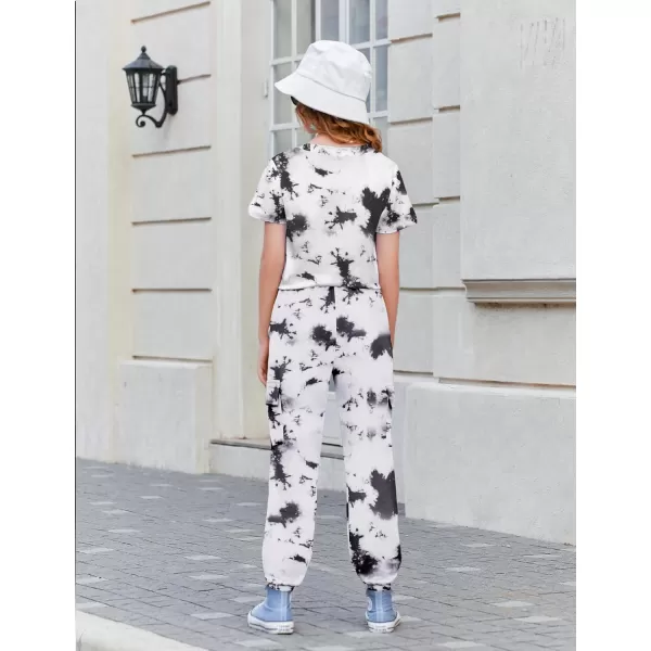 Arshiner Girls 2 Piece Outfits Short Sleeve Tie Knot Front Tee Tops and Cargo Jogger Pants Set Kids Clothing Sets