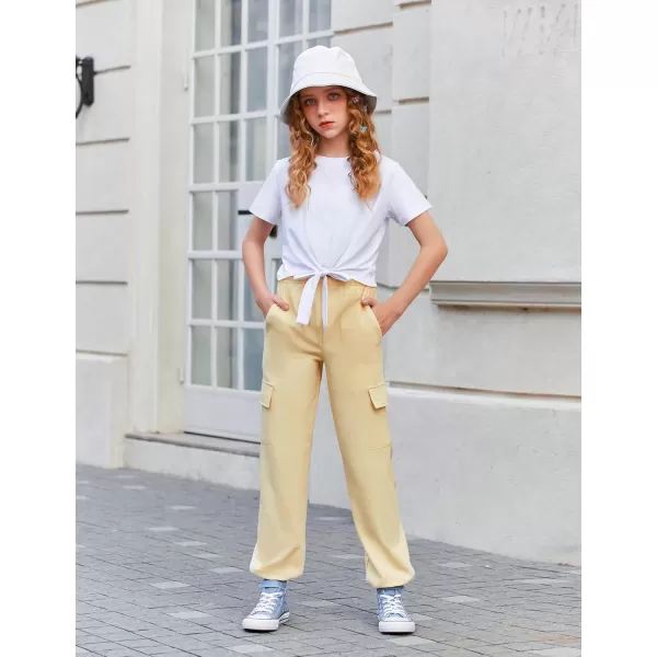 Arshiner Girls 2 Piece Outfits Short Sleeve Tie Knot Front Tee Tops and Cargo Jogger Pants Set Kids Clothing Sets