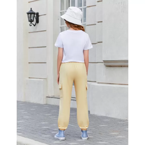 Arshiner Girls 2 Piece Outfits Short Sleeve Tie Knot Front Tee Tops and Cargo Jogger Pants Set Kids Clothing Sets