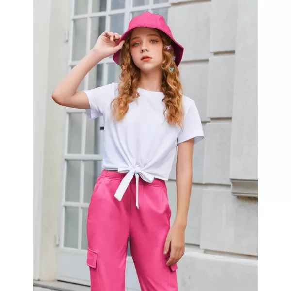 Arshiner Girls 2 Piece Outfits Short Sleeve Tie Knot Front Tee Tops and Cargo Jogger Pants Set Kids Clothing Sets
