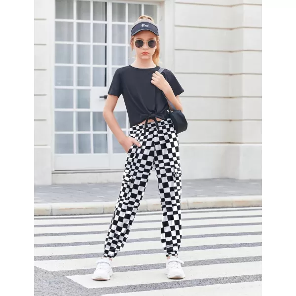 Arshiner Girls 2 Piece Outfits Short Sleeve Tie Knot Front Tee Tops and Cargo Jogger Pants Set Kids Clothing Sets