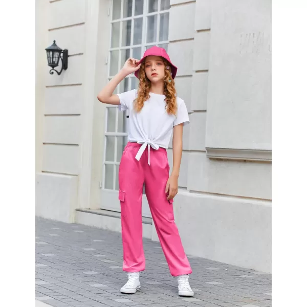 Arshiner Girls 2 Piece Outfits Short Sleeve Tie Knot Front Tee Tops and Cargo Jogger Pants Set Kids Clothing Sets