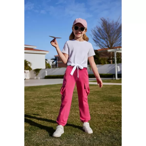 Arshiner Girls 2 Piece Outfits Short Sleeve Tie Knot Front Tee Tops and Cargo Jogger Pants Set Kids Clothing Sets