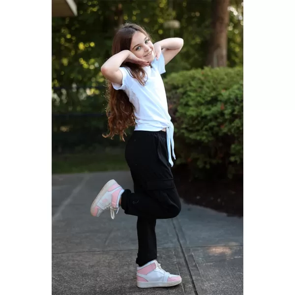 Arshiner Girls 2 Piece Outfits Short Sleeve Tie Knot Front Tee Tops and Cargo Jogger Pants Set Kids Clothing Sets