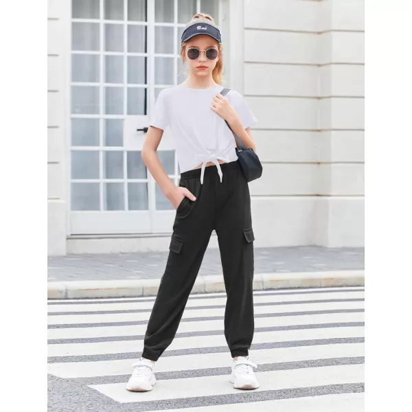 Arshiner Girls 2 Piece Outfits Short Sleeve Tie Knot Front Tee Tops and Cargo Jogger Pants Set Kids Clothing Sets