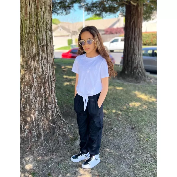 Arshiner Girls 2 Piece Outfits Short Sleeve Tie Knot Front Tee Tops and Cargo Jogger Pants Set Kids Clothing Sets