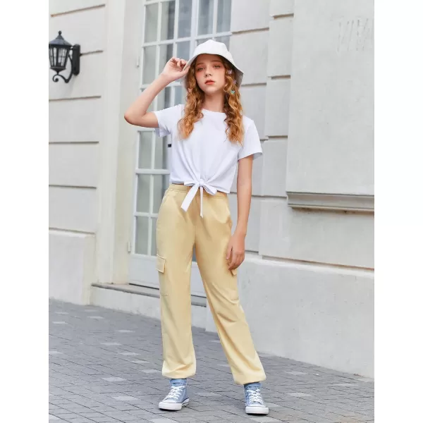 Arshiner Girls 2 Piece Outfits Short Sleeve Tie Knot Front Tee Tops and Cargo Jogger Pants Set Kids Clothing Sets