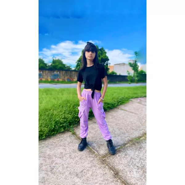 Arshiner Girls 2 Piece Outfits Short Sleeve Tie Knot Front Tee Tops and Cargo Jogger Pants Set Kids Clothing Sets