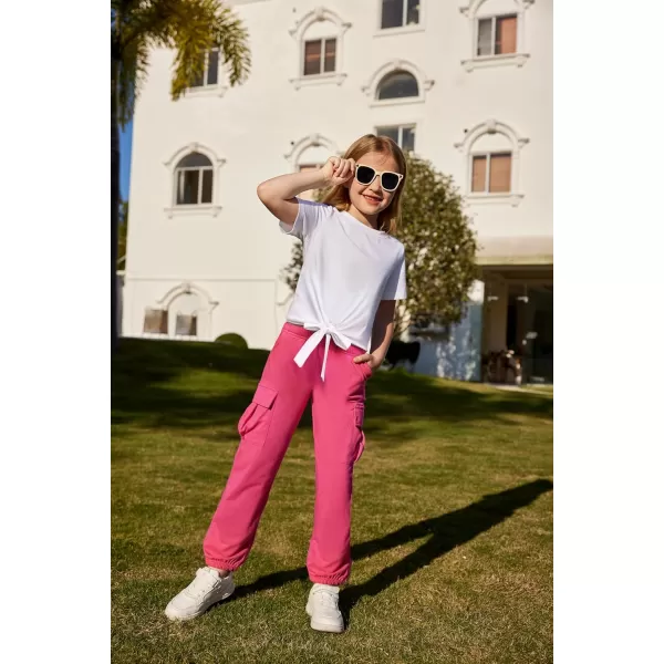 Arshiner Girls 2 Piece Outfits Short Sleeve Tie Knot Front Tee Tops and Cargo Jogger Pants Set Kids Clothing Sets