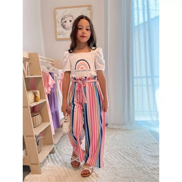 Arshiner Girls 2 Pieces Outfits Kids Square Neck Puff Sleeve Tops and Pants Set with Pockets 6-14 Years