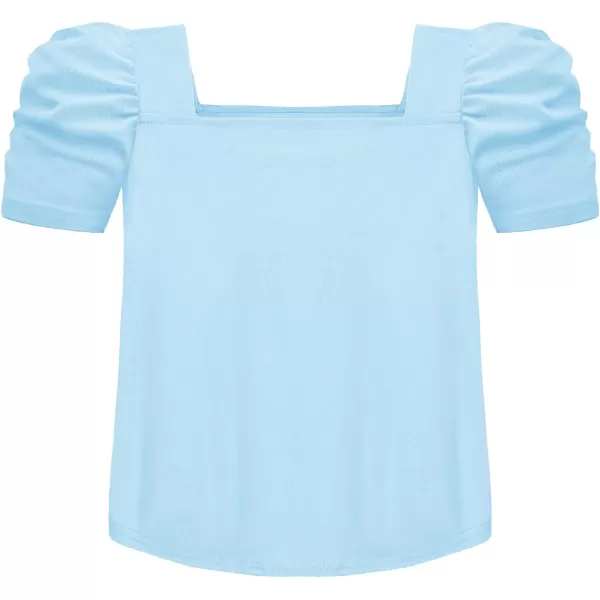 Arshiner Girls 2 Pieces Outfits Kids Square Neck Puff Sleeve Tops and Pants Set with Pockets 6-14 Years