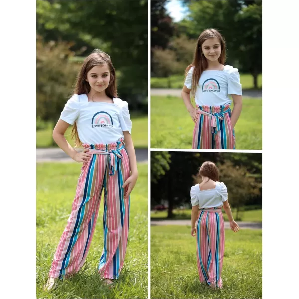 Arshiner Girls 2 Pieces Outfits Kids Square Neck Puff Sleeve Tops and Pants Set with Pockets 6-14 Years