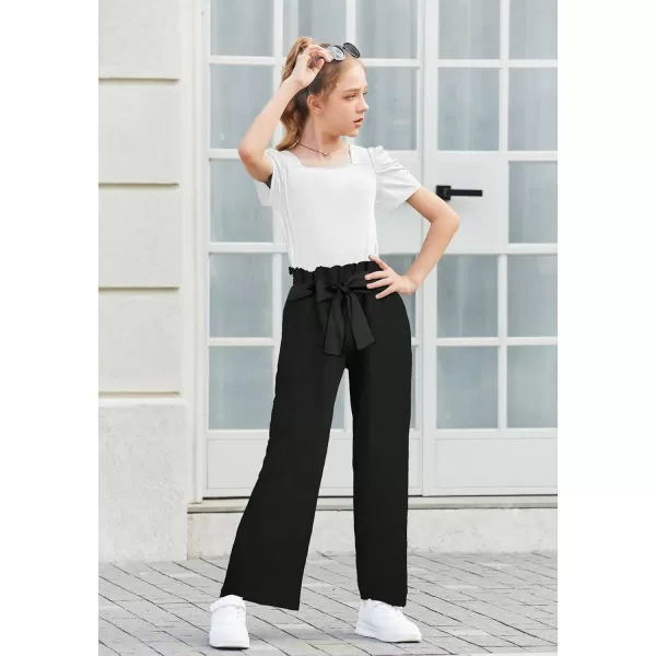 Arshiner Girls 2 Pieces Outfits Kids Square Neck Puff Sleeve Tops and Pants Set with Pockets 6-14 Years