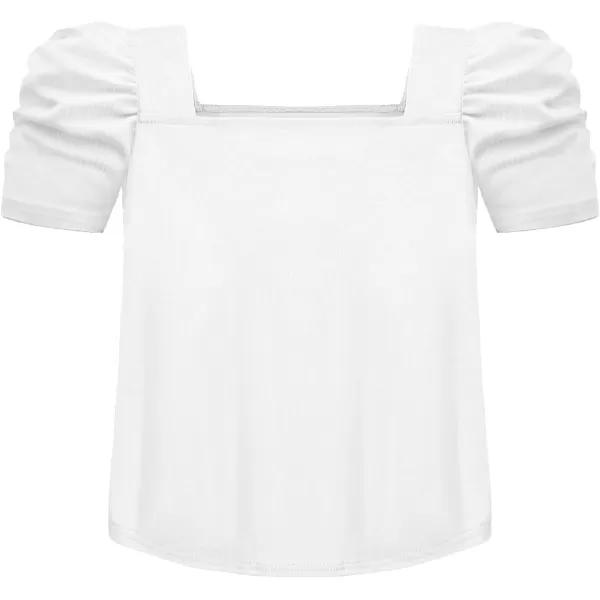 Arshiner Girls 2 Pieces Outfits Kids Square Neck Puff Sleeve Tops and Pants Set with Pockets 6-14 Years