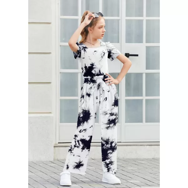 Arshiner Girls 2 Pieces Outfits Kids Square Neck Puff Sleeve Tops and Pants Set with Pockets 6-14 Years