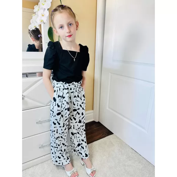Arshiner Girls 2 Pieces Outfits Kids Square Neck Puff Sleeve Tops and Pants Set with Pockets 6-14 Years