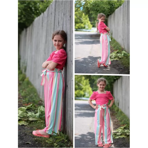 Arshiner Girls 2 Pieces Outfits Kids Square Neck Puff Sleeve Tops and Pants Set with Pockets 6-14 Years