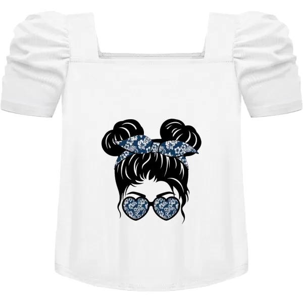 Arshiner Girls 2 Pieces Outfits Kids Square Neck Puff Sleeve Tops and Pants Set with Pockets 6-14 Years