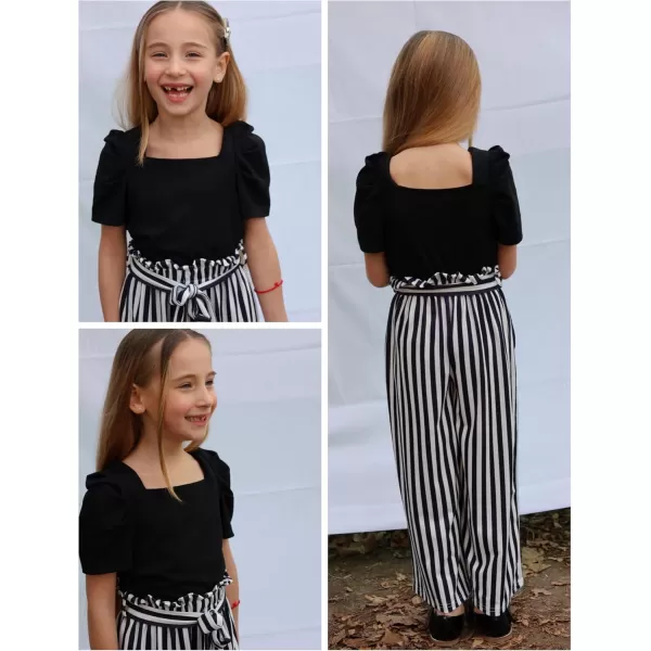 Arshiner Girls 2 Pieces Outfits Kids Square Neck Puff Sleeve Tops and Pants Set with Pockets 6-14 Years