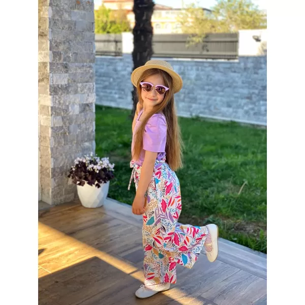 Arshiner Girls 2 Pieces Outfits Kids Square Neck Puff Sleeve Tops and Pants Set with Pockets 6-14 Years