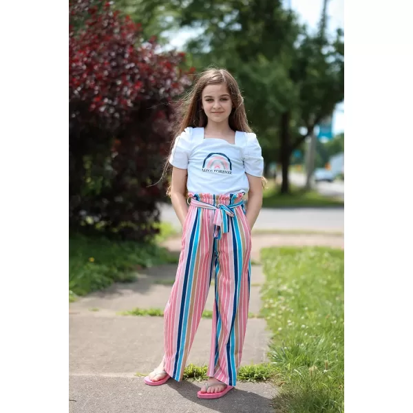 Arshiner Girls 2 Pieces Outfits Kids Square Neck Puff Sleeve Tops and Pants Set with Pockets 6-14 Years