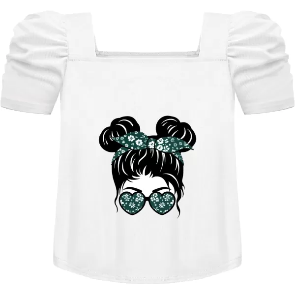 Arshiner Girls 2 Pieces Outfits Kids Square Neck Puff Sleeve Tops and Pants Set with Pockets 6-14 Years