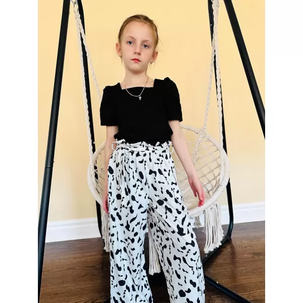 Arshiner Girls 2 Pieces Outfits Kids Square Neck Puff Sleeve Tops and Pants Set with Pockets 6-14 Years