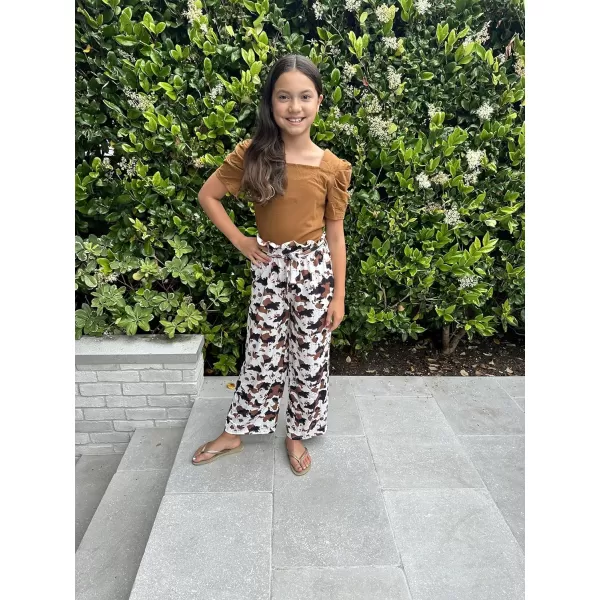 Arshiner Girls 2 Pieces Outfits Kids Square Neck Puff Sleeve Tops and Pants Set with Pockets 6-14 Years