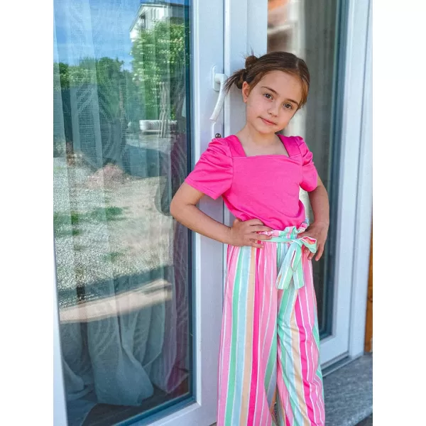 Arshiner Girls 2 Pieces Outfits Kids Square Neck Puff Sleeve Tops and Pants Set with Pockets 6-14 Years