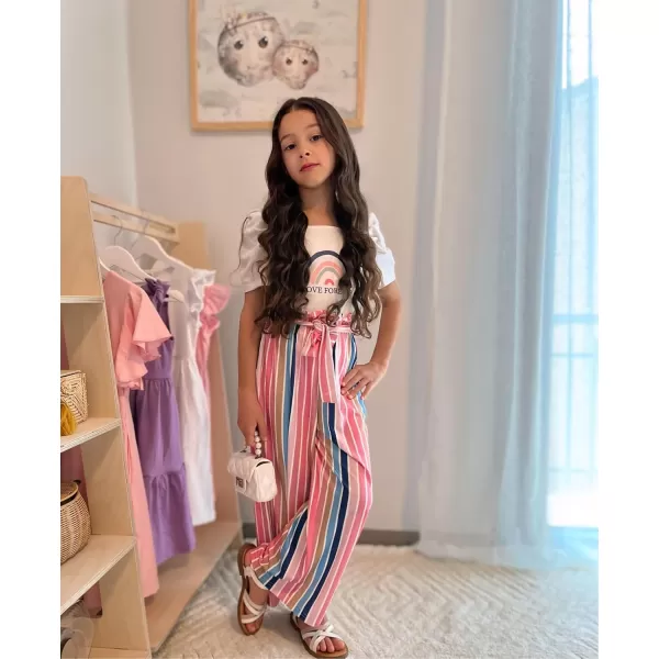 Arshiner Girls 2 Pieces Outfits Kids Square Neck Puff Sleeve Tops and Pants Set with Pockets 6-14 Years