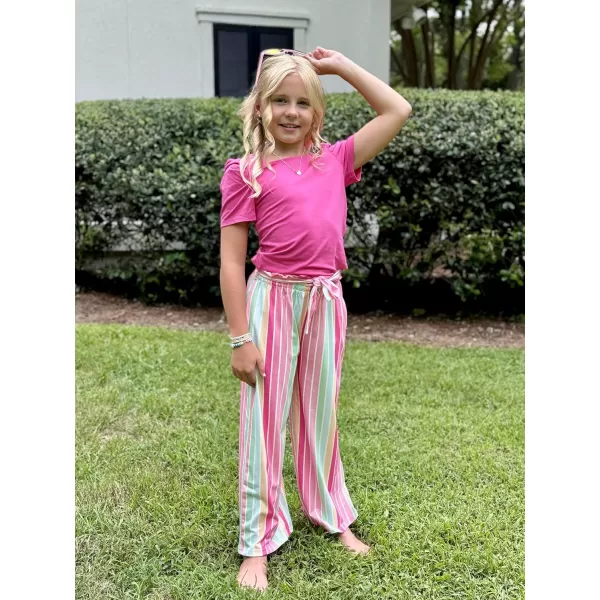 Arshiner Girls 2 Pieces Outfits Kids Square Neck Puff Sleeve Tops and Pants Set with Pockets 6-14 Years