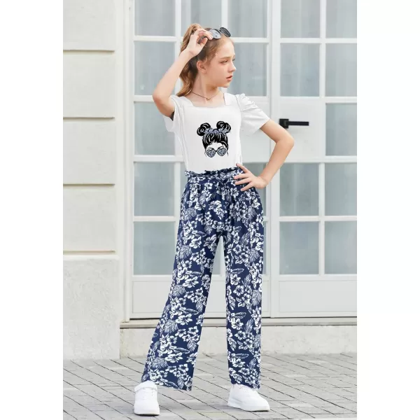 Arshiner Girls 2 Pieces Outfits Kids Square Neck Puff Sleeve Tops and Pants Set with Pockets 6-14 Years