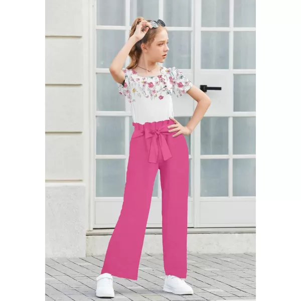 Arshiner Girls 2 Pieces Outfits Kids Square Neck Puff Sleeve Tops and Pants Set with Pockets 6-14 Years