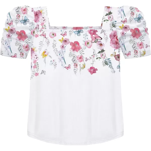 Arshiner Girls 2 Pieces Outfits Kids Square Neck Puff Sleeve Tops and Pants Set with Pockets 6-14 Years
