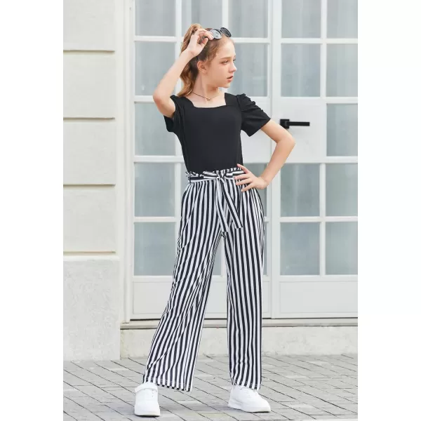 Arshiner Girls 2 Pieces Outfits Kids Square Neck Puff Sleeve Tops and Pants Set with Pockets 6-14 Years