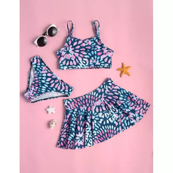 Arshiner Girls' 3Pcs Swimsuits Bikini Bathing Suit Beach Surf Floral Tankini Swimwear