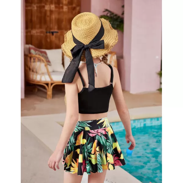 Arshiner Girls' 3Pcs Swimsuits Bikini Bathing Suit Beach Surf Floral Tankini Swimwear