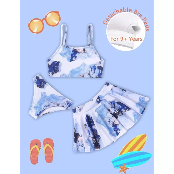 Arshiner Girls' 3Pcs Swimsuits Bikini Bathing Suit Beach Surf Floral Tankini Swimwear