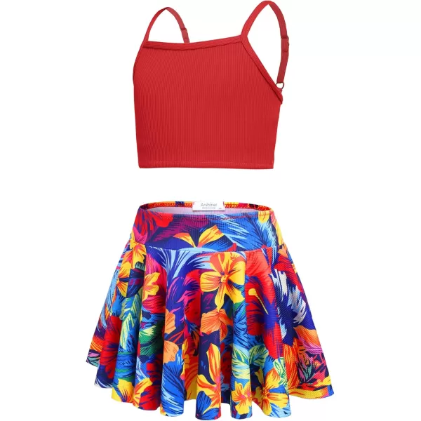 Arshiner Girls' 3Pcs Swimsuits Bikini Bathing Suit Beach Surf Floral Tankini Swimwear