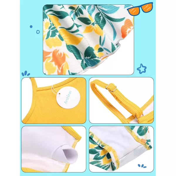 Arshiner Girls' 3Pcs Swimsuits Bikini Bathing Suit Beach Surf Floral Tankini Swimwear