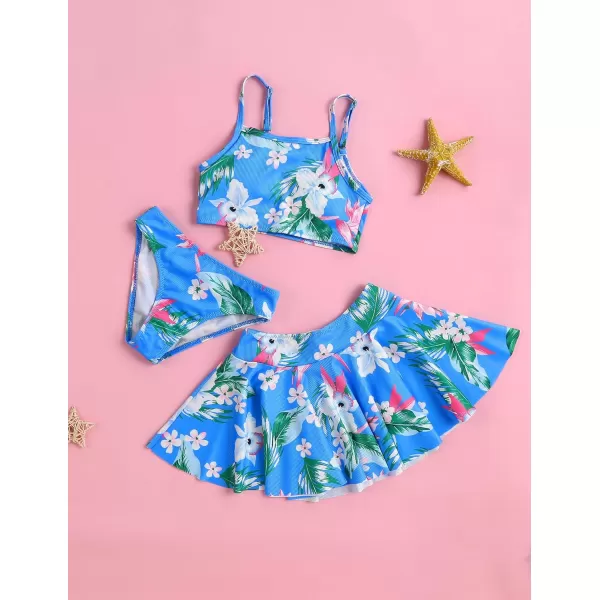 Arshiner Girls' 3Pcs Swimsuits Bikini Bathing Suit Beach Surf Floral Tankini Swimwear