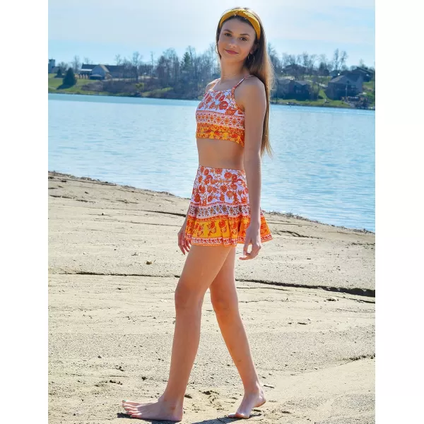 Arshiner Girls' 3Pcs Swimsuits Bikini Bathing Suit Beach Surf Floral Tankini Swimwear