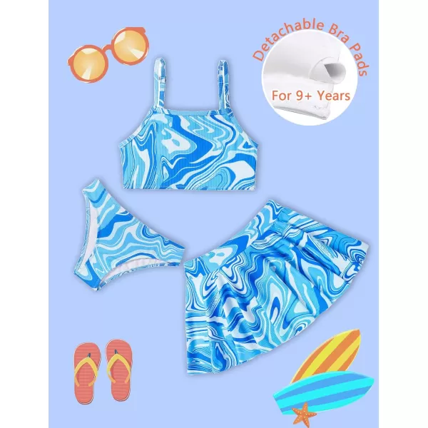 Arshiner Girls' 3Pcs Swimsuits Bikini Bathing Suit Beach Surf Floral Tankini Swimwear