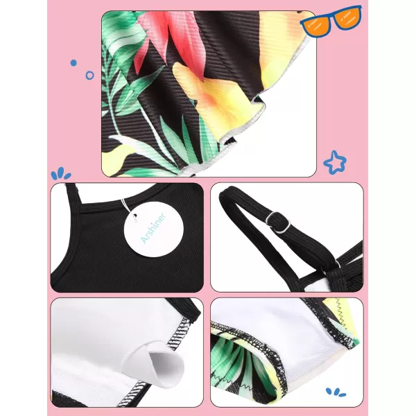 Arshiner Girls' 3Pcs Swimsuits Bikini Bathing Suit Beach Surf Floral Tankini Swimwear