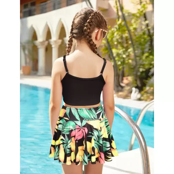 Arshiner Girls' 3Pcs Swimsuits Bikini Bathing Suit Beach Surf Floral Tankini Swimwear