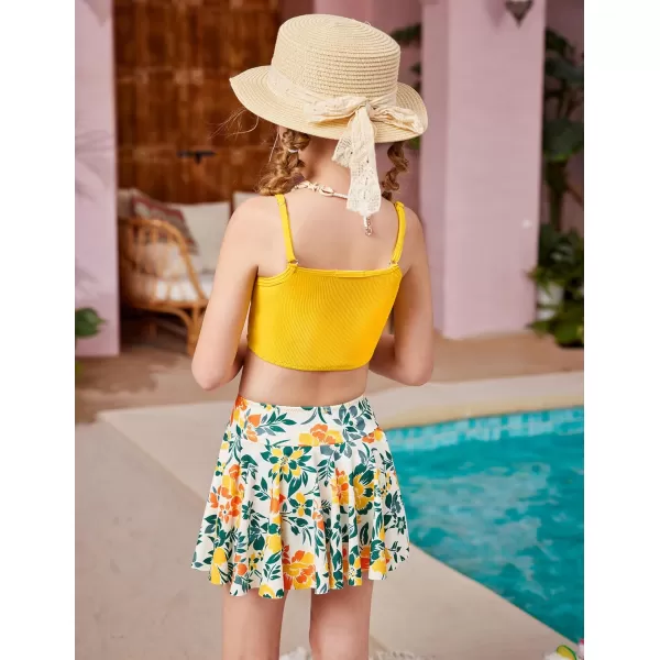 Arshiner Girls' 3Pcs Swimsuits Bikini Bathing Suit Beach Surf Floral Tankini Swimwear