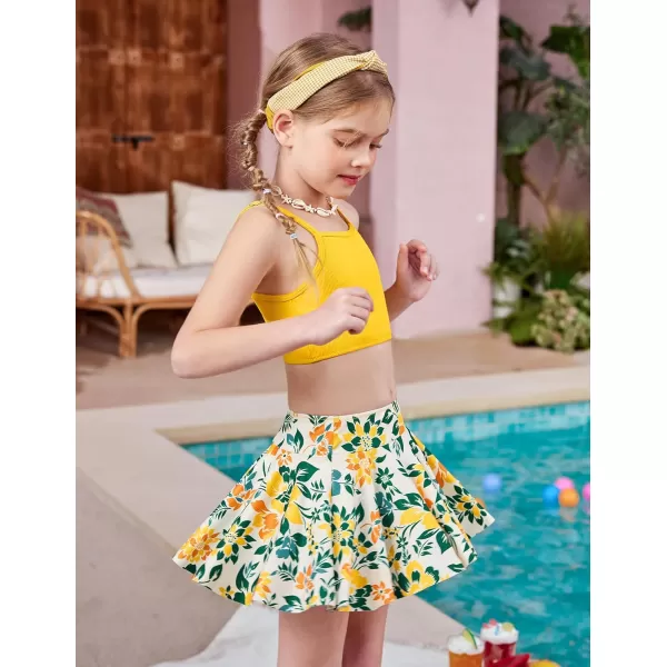 Arshiner Girls' 3Pcs Swimsuits Bikini Bathing Suit Beach Surf Floral Tankini Swimwear