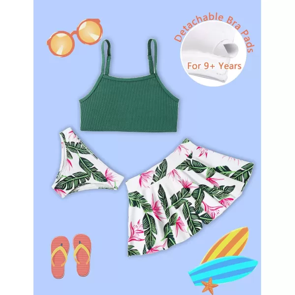Arshiner Girls' 3Pcs Swimsuits Bikini Bathing Suit Beach Surf Floral Tankini Swimwear